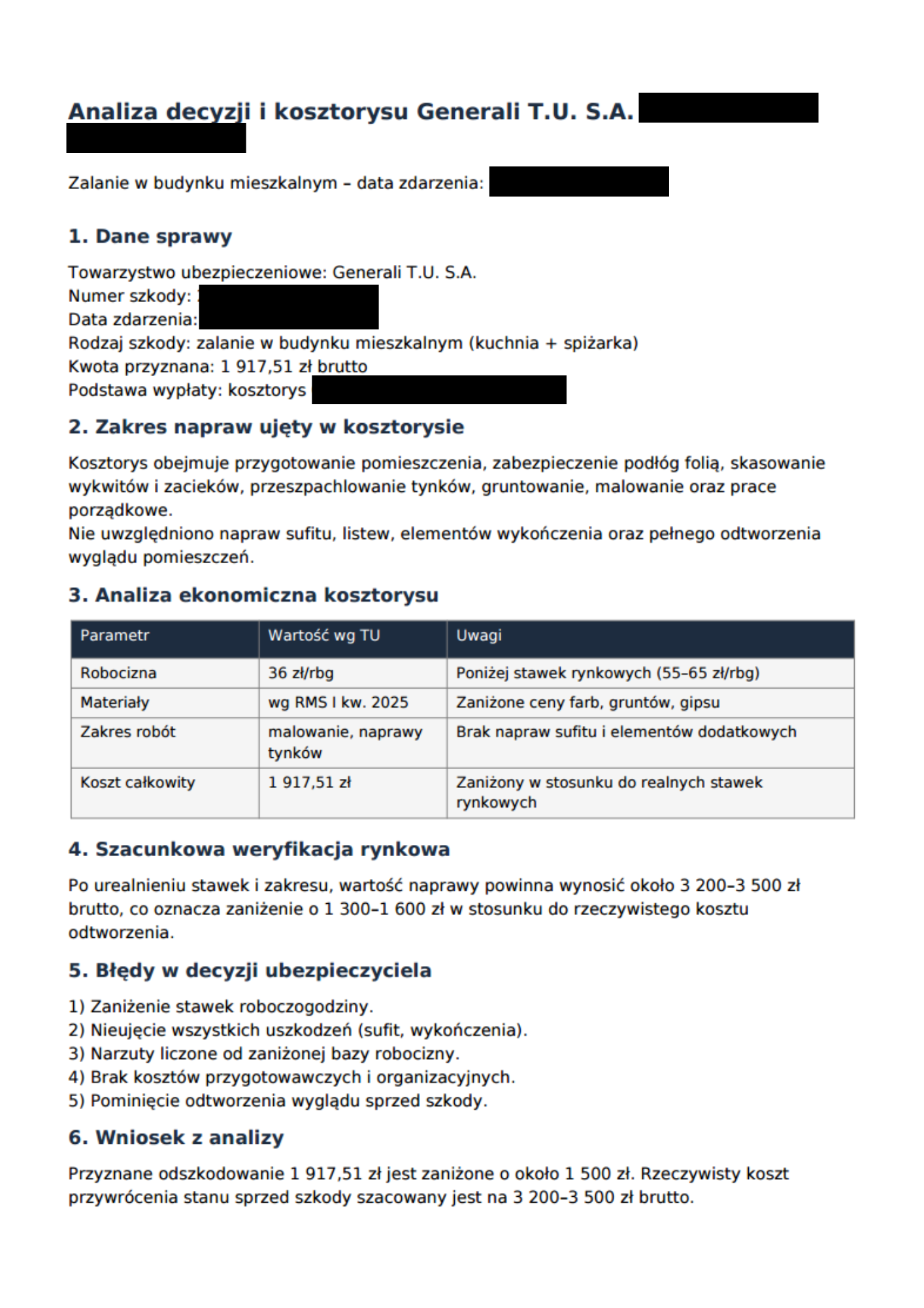 Fragment zanonimizowanej Analizy Decyzji OdwołAI.