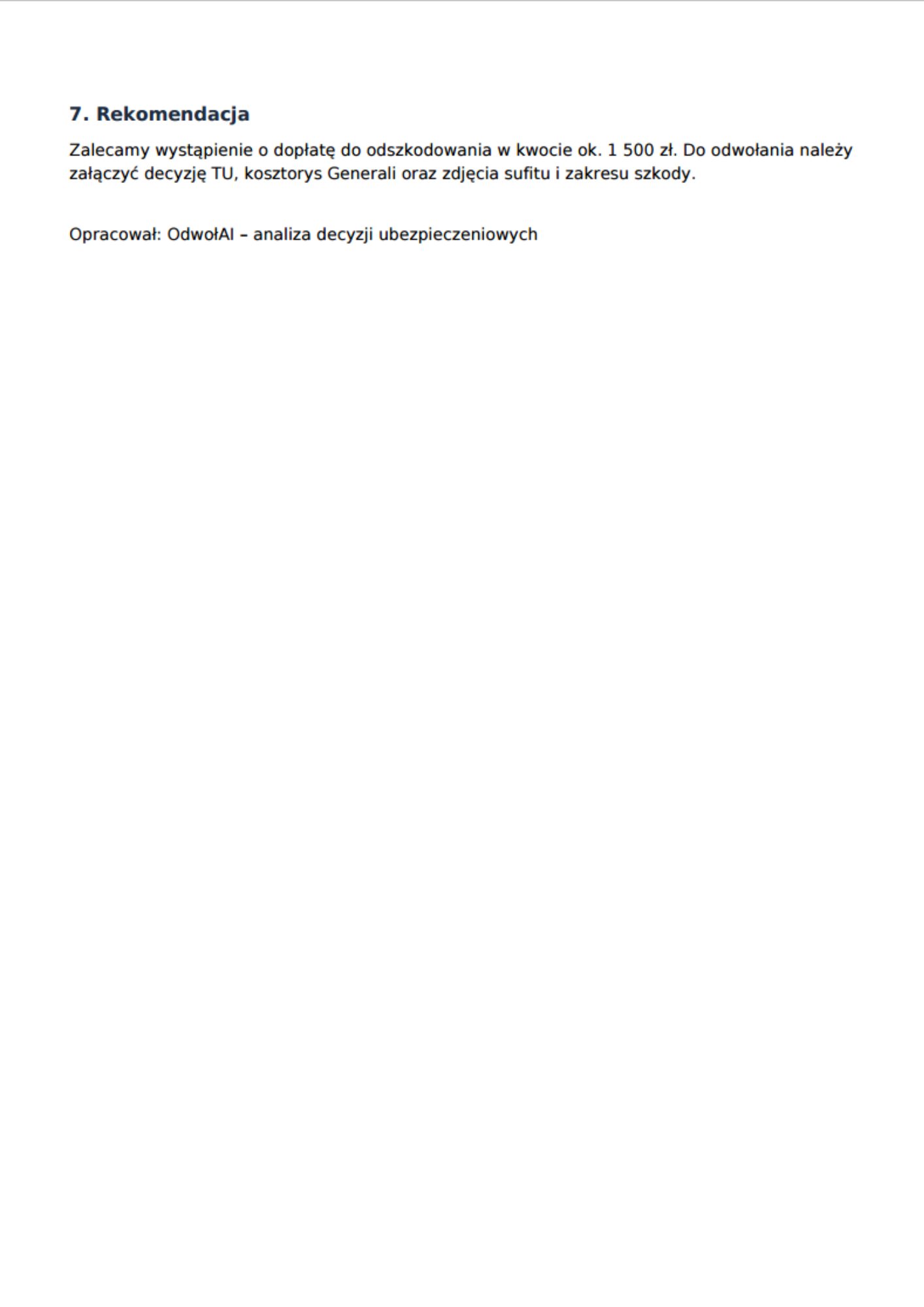 Fragment rekomendacji w przykładowej Analizie Decyzji OdwołAI.