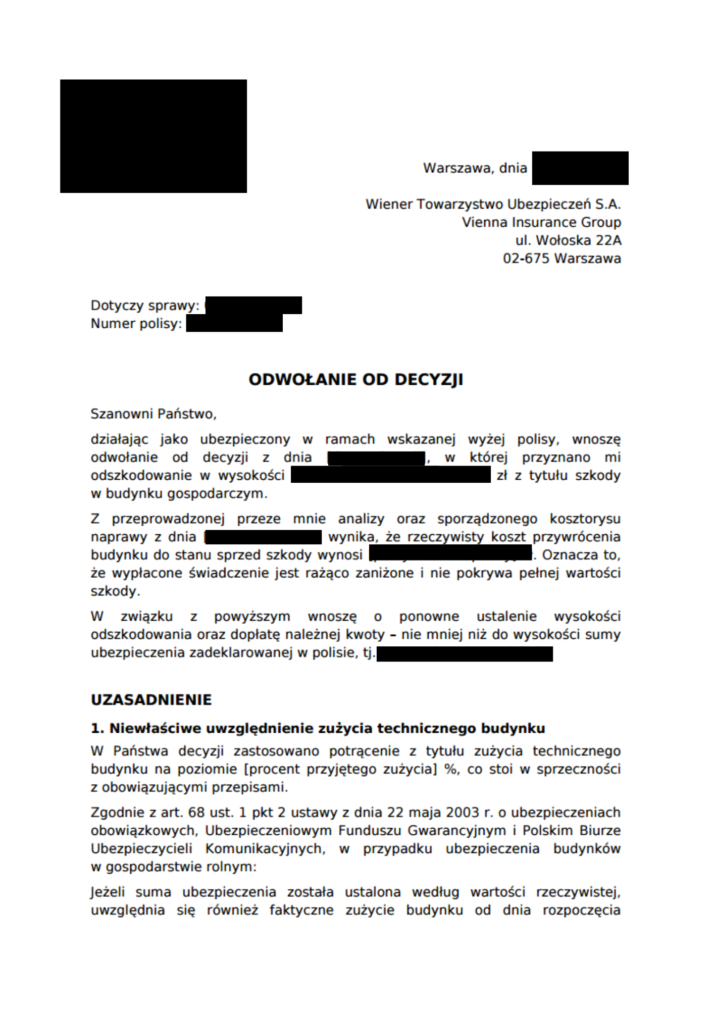 Fragment zanonimizowanego Gotowego Odwołania OdwołAI.
