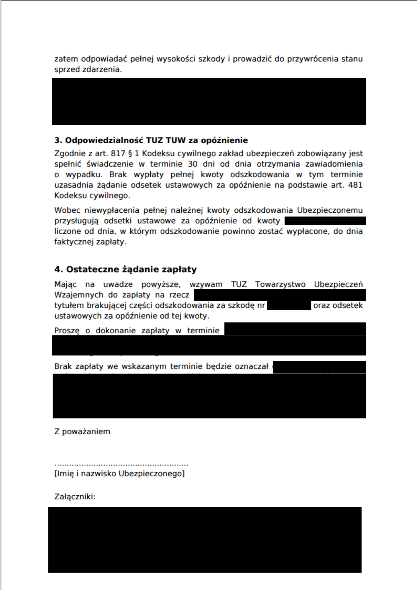 Fragment żądania w przykładowym Wezwaniu do Zapłaty OdwołAI.